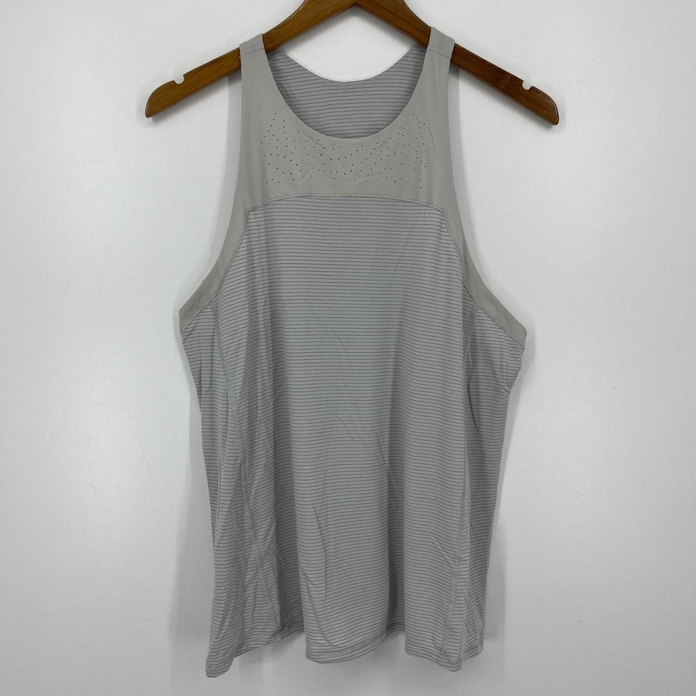 Lululemon Clip-In‎ Tank Top Women's Size 8 Gray Striped Open Back Lightweight